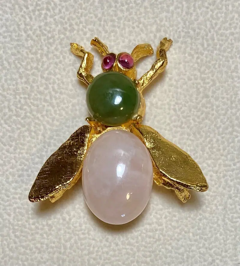 Bee Brooch — Rose Quartz, Jade, Amethyst