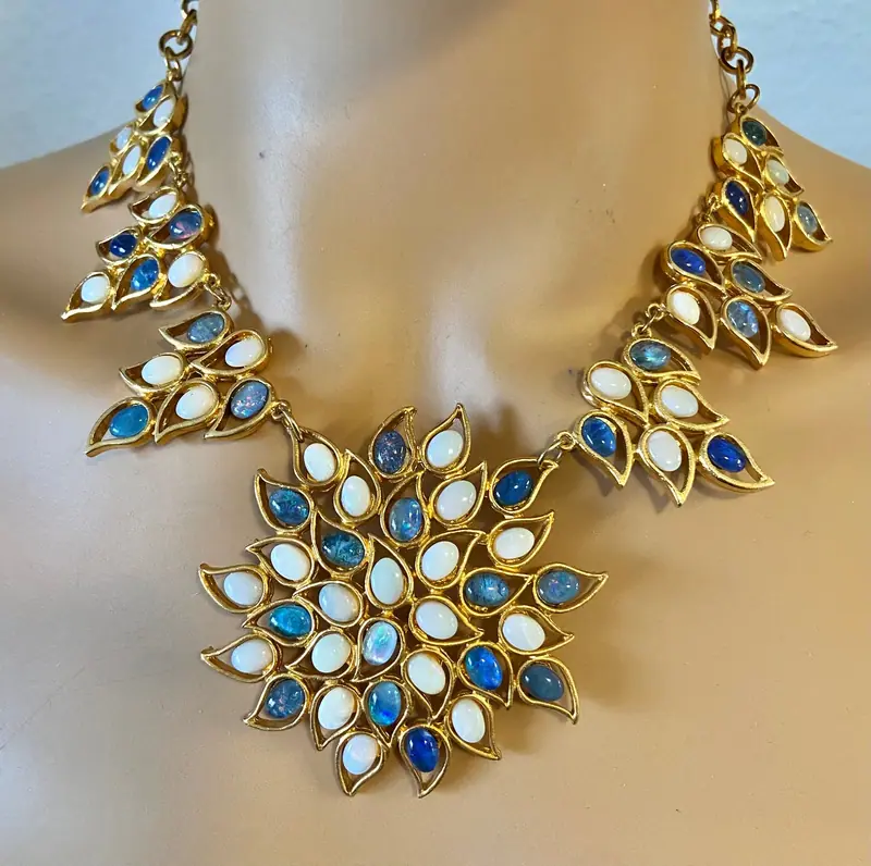 Bib Necklace — Blue and White Opal · Only One!
