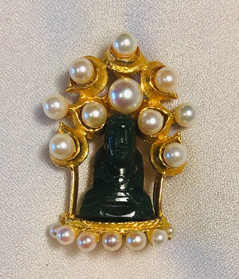 Buddha Brooch — Pearl and Nephrite Buddha