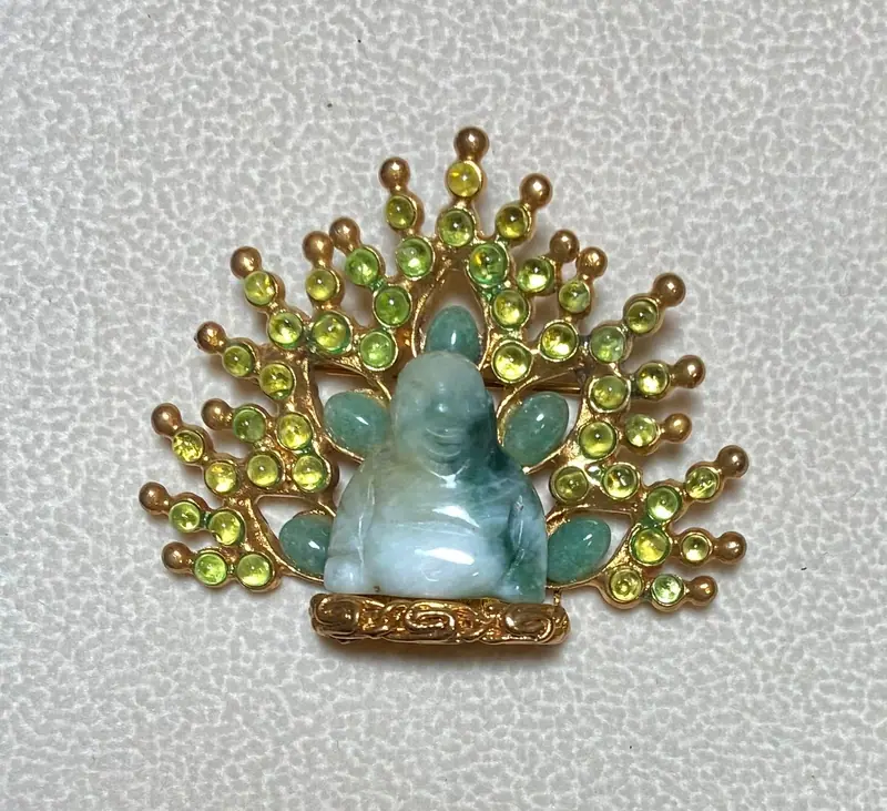 Buddha Brooch — Peridot, Jade and Jadeite Buddha