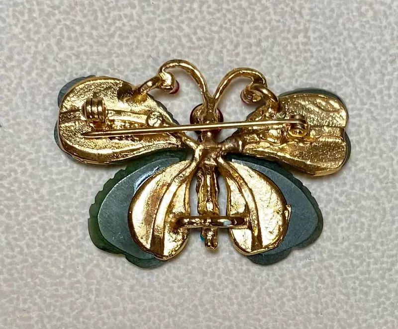 Butterfly Brooch — Jade, Turquolite, Garnet (2)