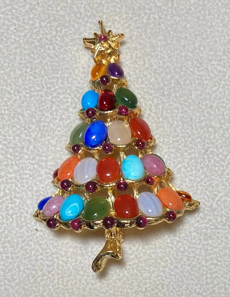 Christmas Tree Brooch — Multi-Stone, Garnet, Ruby