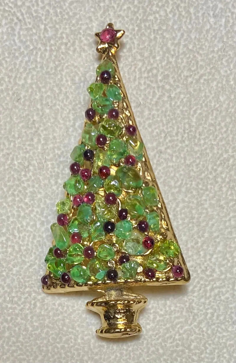 Christmas Tree Brooch — Peridot, Garnet
