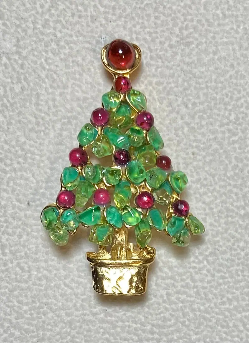 Christmas Tree Brooch — Garnet, Peridot