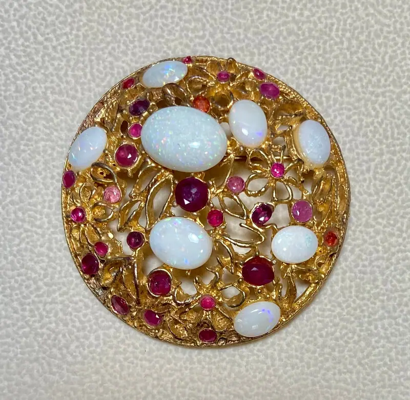 Cluster Brooch — Opal, Ruby