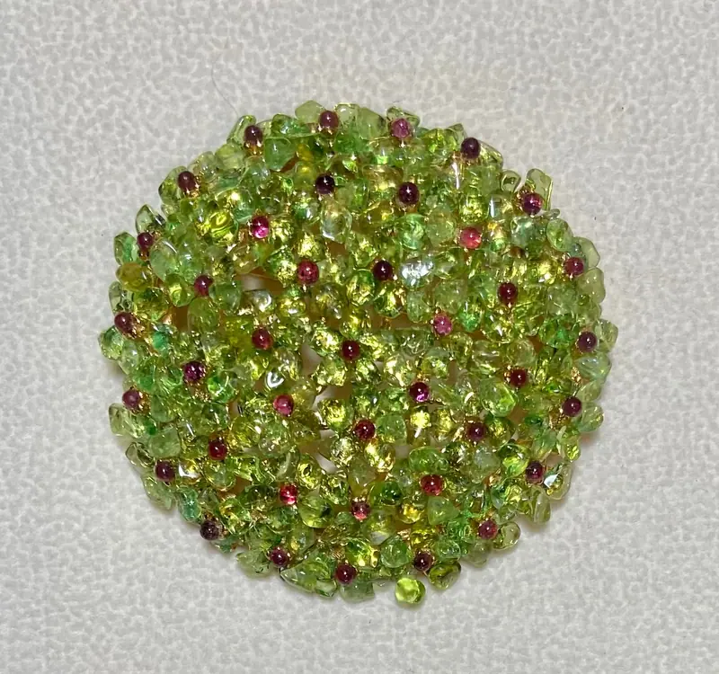 Cluster Brooch — Peridot, Garnet