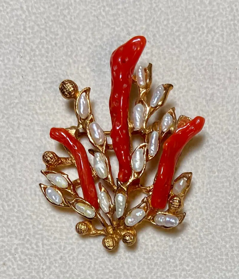 Coral Reef Brooch — Coral, Freshwater Pearl