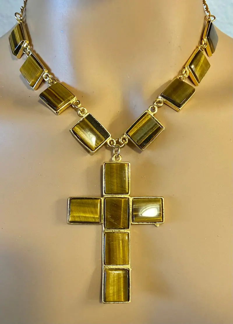 Cross Necklace — Tiger Eyes
