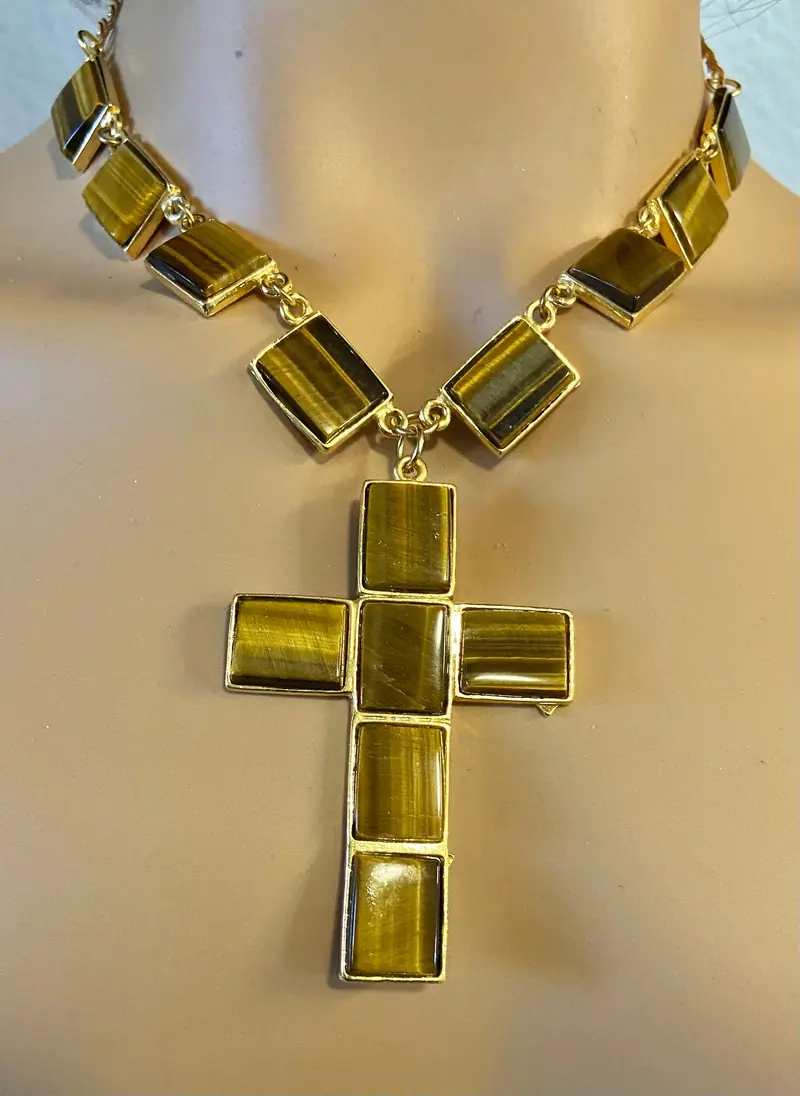 Cross Necklace — Tiger Eyes (2)