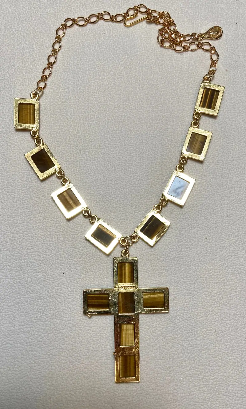 Cross Necklace — Tiger Eyes (3)