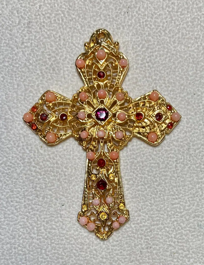 Cross Pendant — Coral, Garnet