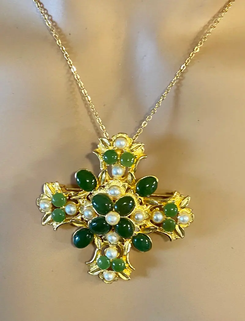 Cross Pendant — Jade, Pearl