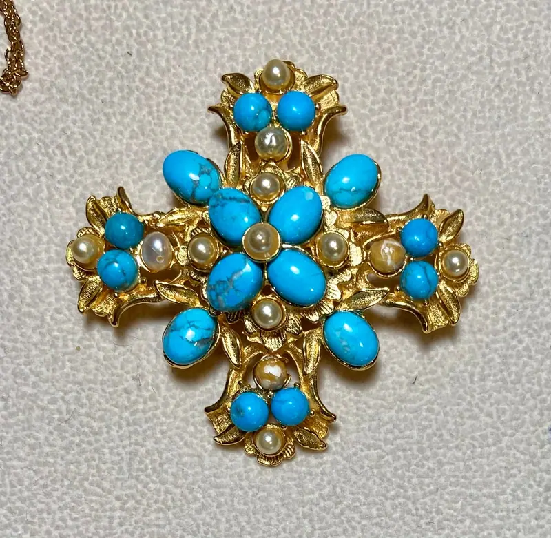Cross Pendant — Turquoise, Pearl (2)