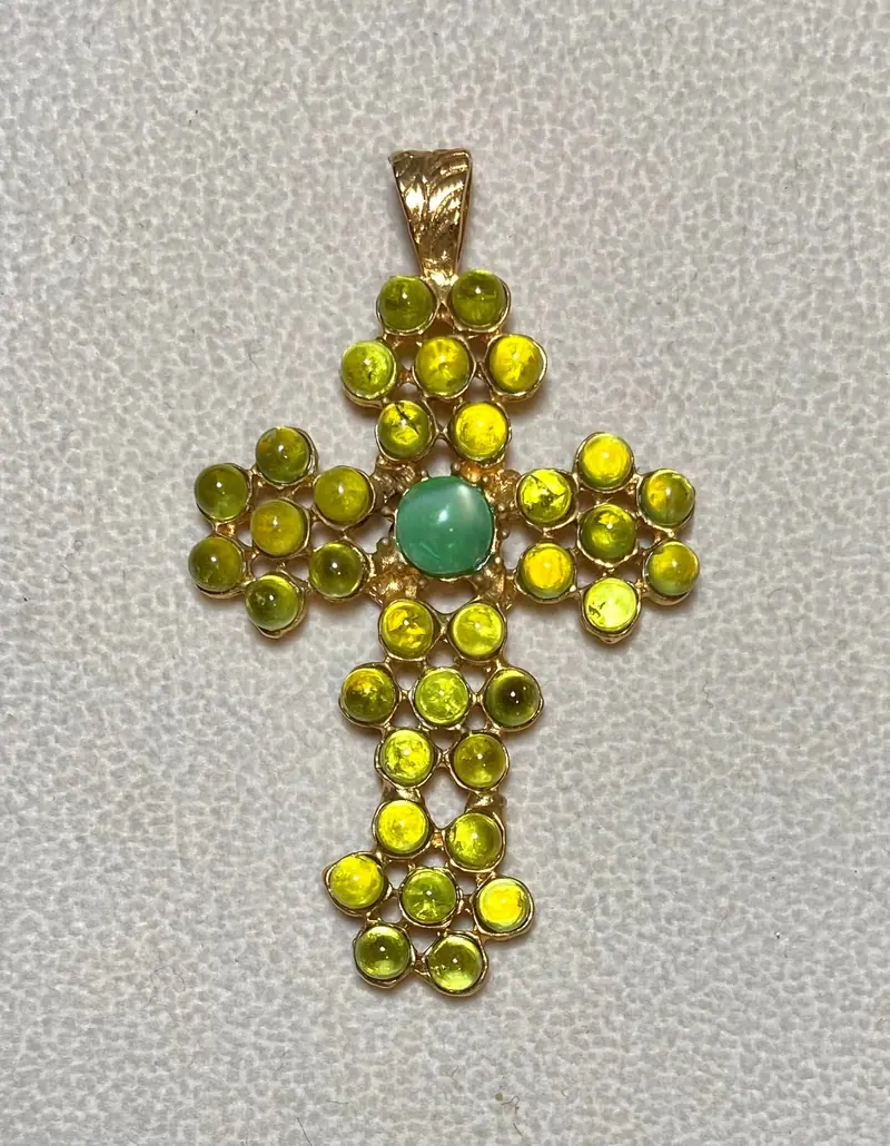 Cross Pendant — Peridot, Moonstone