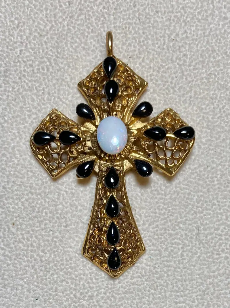 Cross Pendant — Opal and Black Onyx