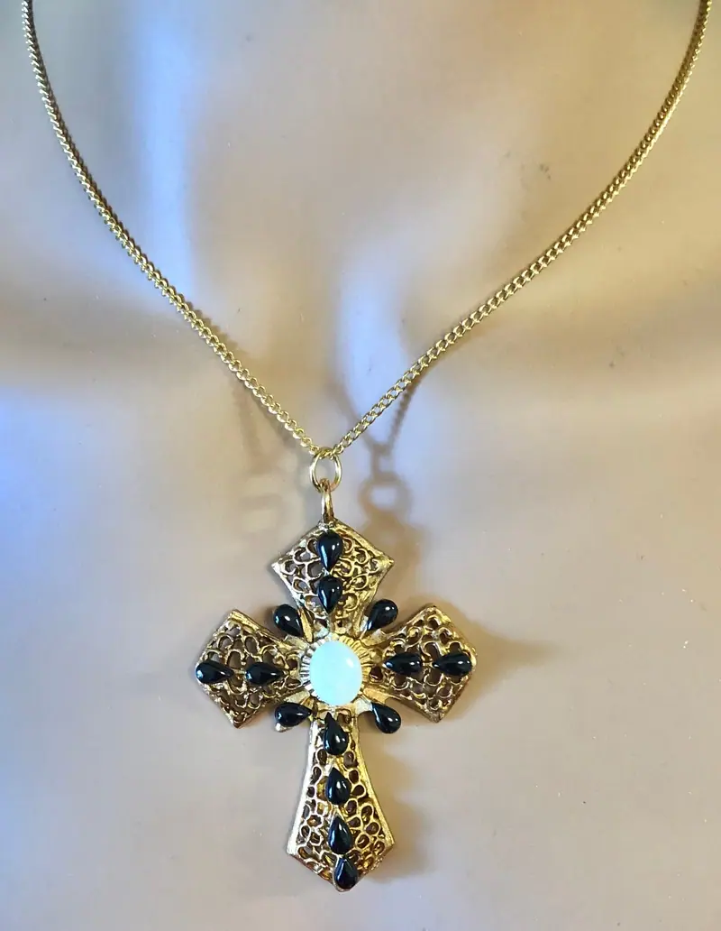 Cross Pendant — Opal and Black Onyx (3)