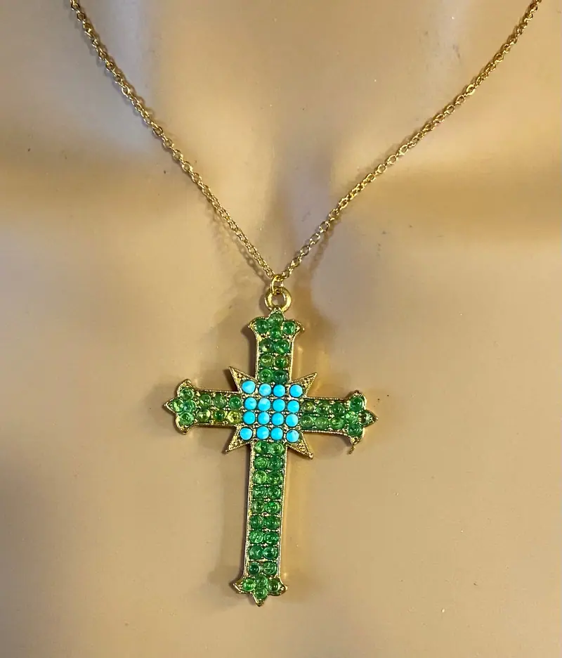 Cross Pendant — Peridot, Turquolite