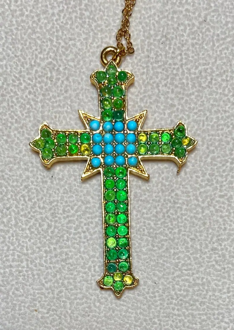 Cross Pendant — Peridot, Turquolite (2)