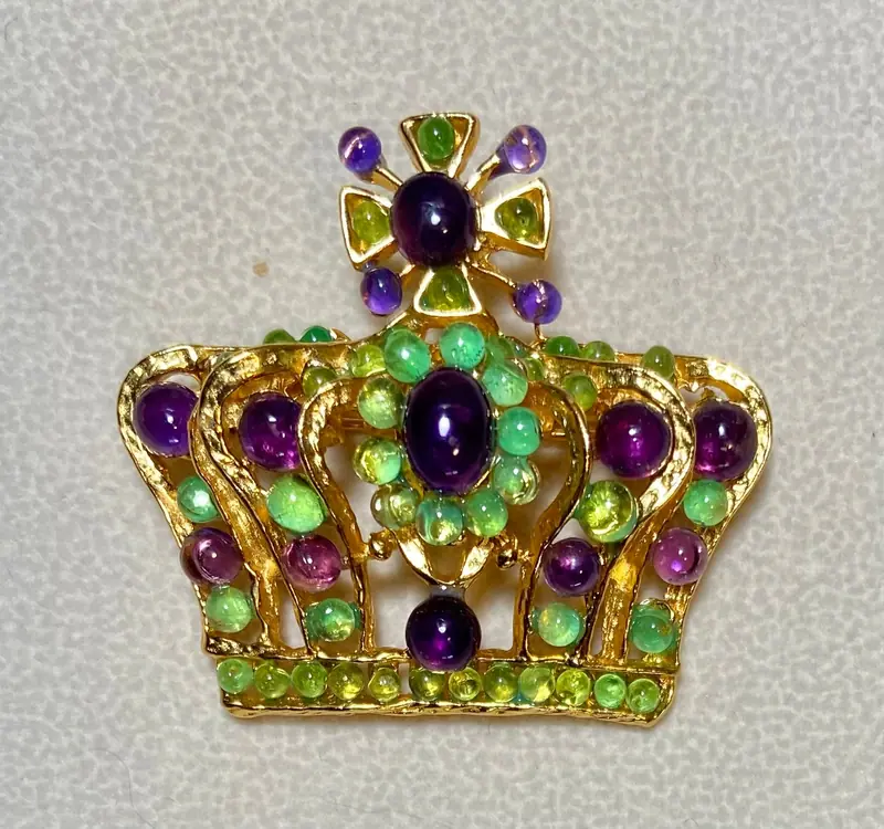 Crown Brooch — Amethyst, Peridot