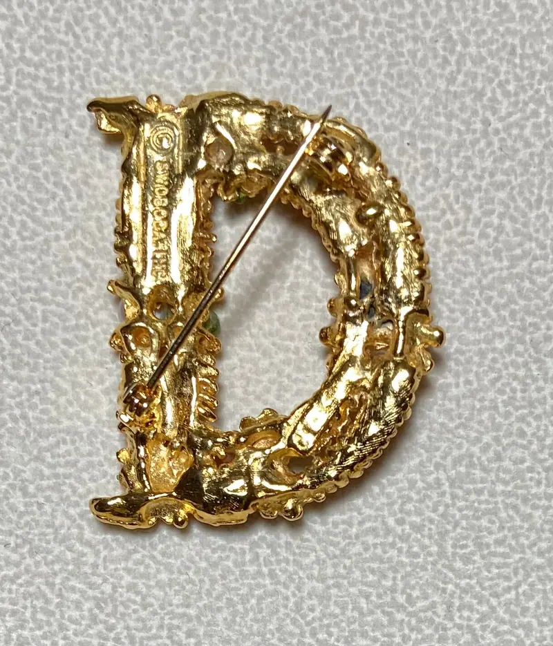 "D" Initial Brooch — Peridot, Carnelian, Freshwater Pearl (2)
