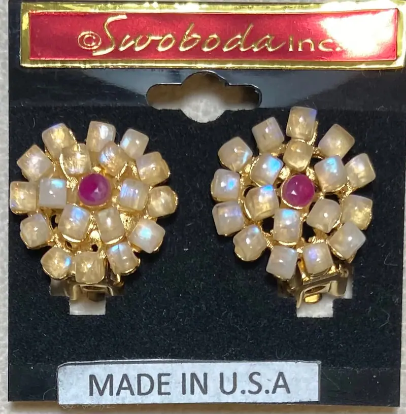 Swoboda Earrings — Moonstone, Ruby (2)
