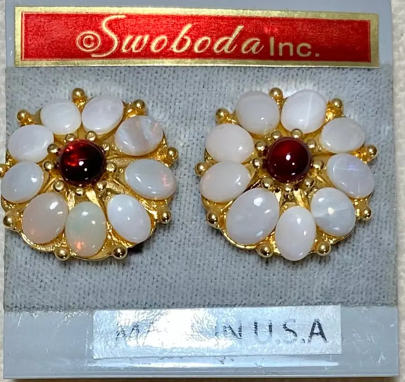 Swoboda Earrings — Opal, Garnet (2)