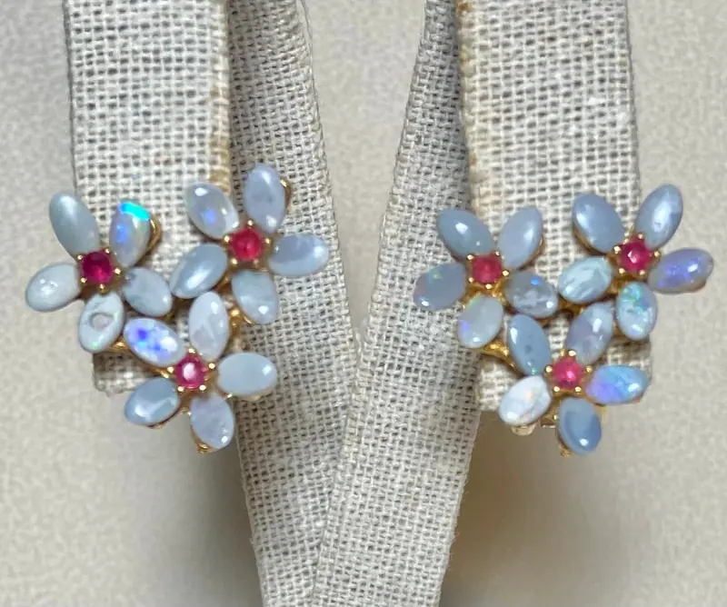 Swoboda Earrings — Blue Opal, Ruby