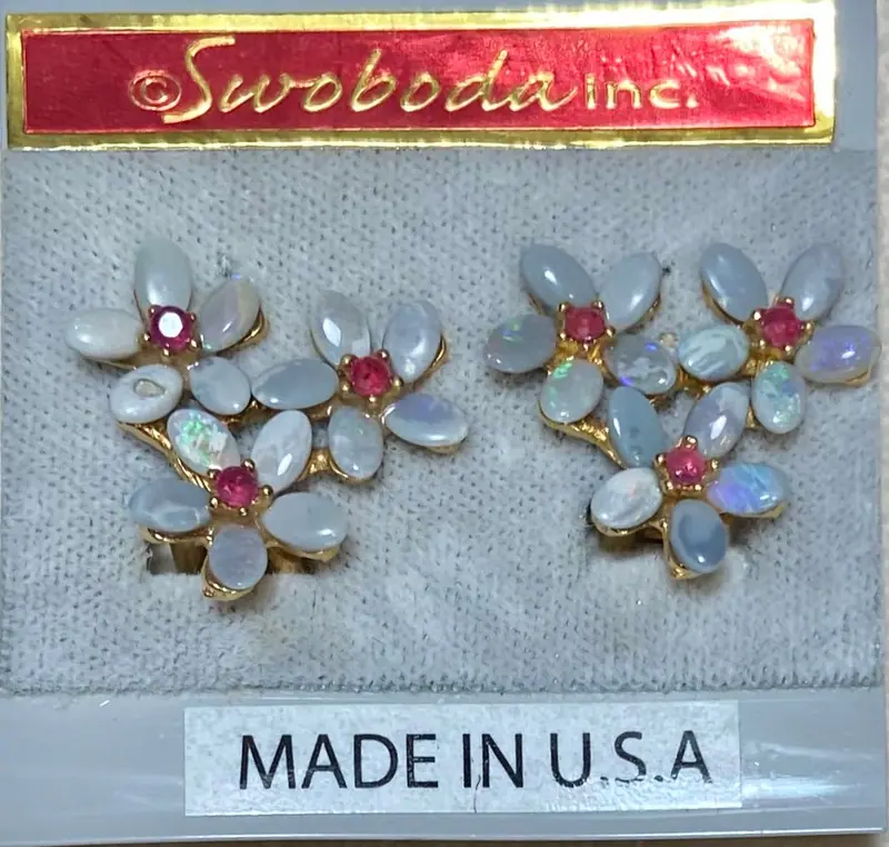 Swoboda Earrings — Blue Opal, Ruby (2)