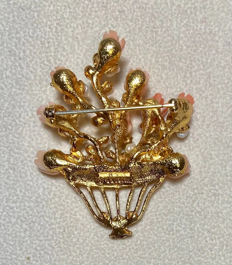 Flower Basket Brooch — Coral, Freshwater Pearl (2)