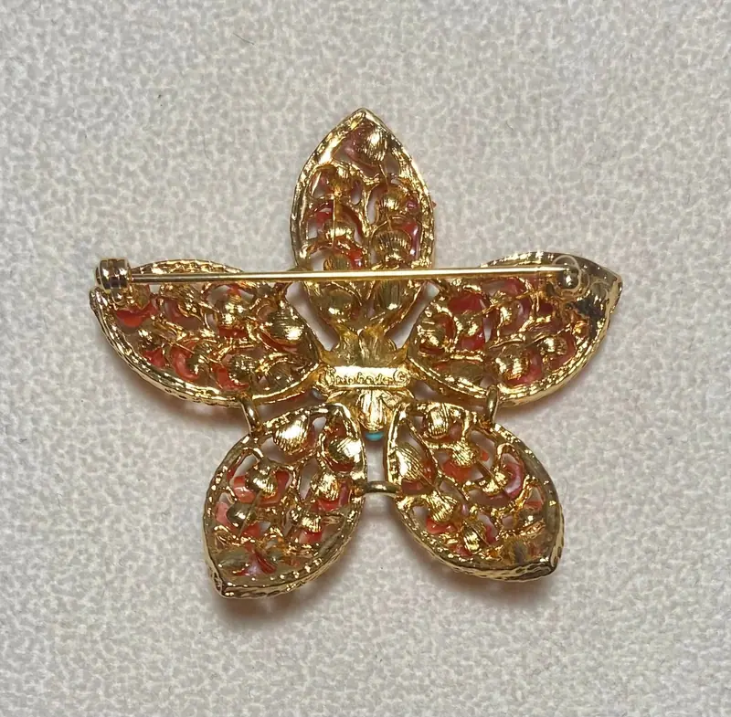 Flower Brooch — Coral, Pearl, Turquolite (2)