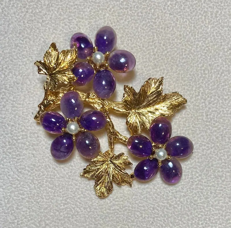 Flower Brooch — Amethyst, Pearl