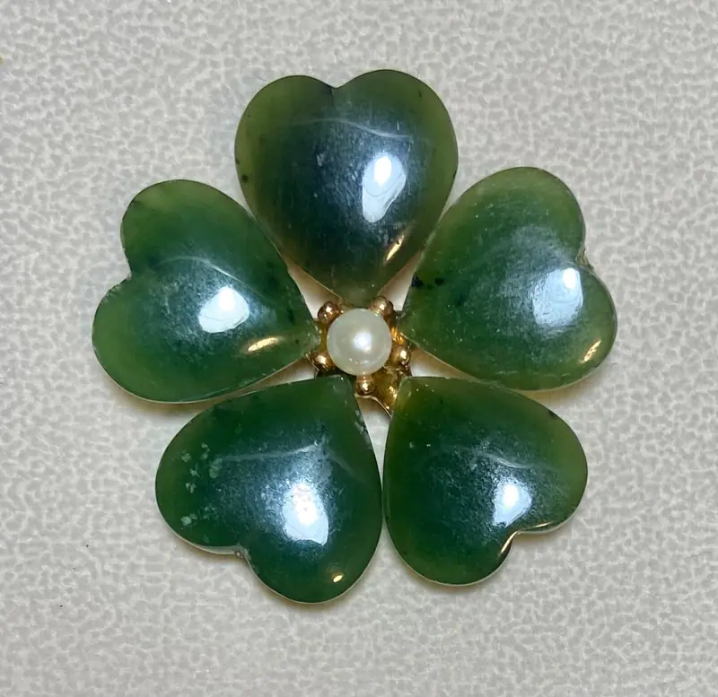 Flower Brooch — Jade, Pearl