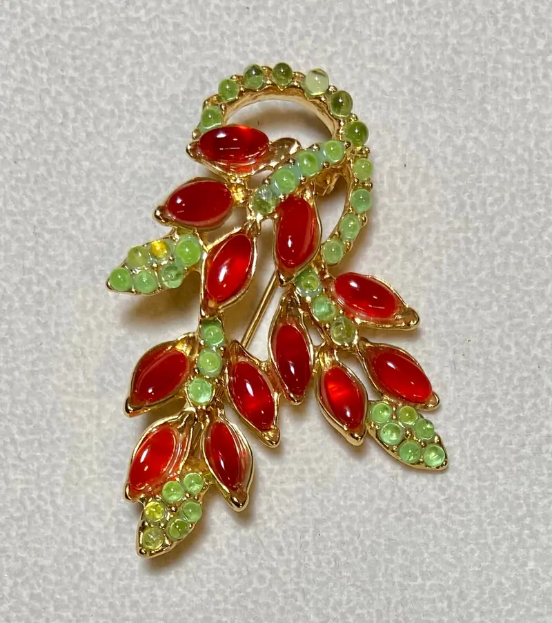 Flower Brooch — Peridot, Carnelian