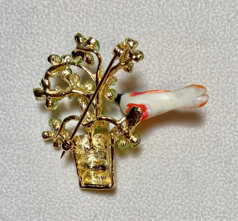 Flower Pot and Bird Brooch — Peridot (2)
