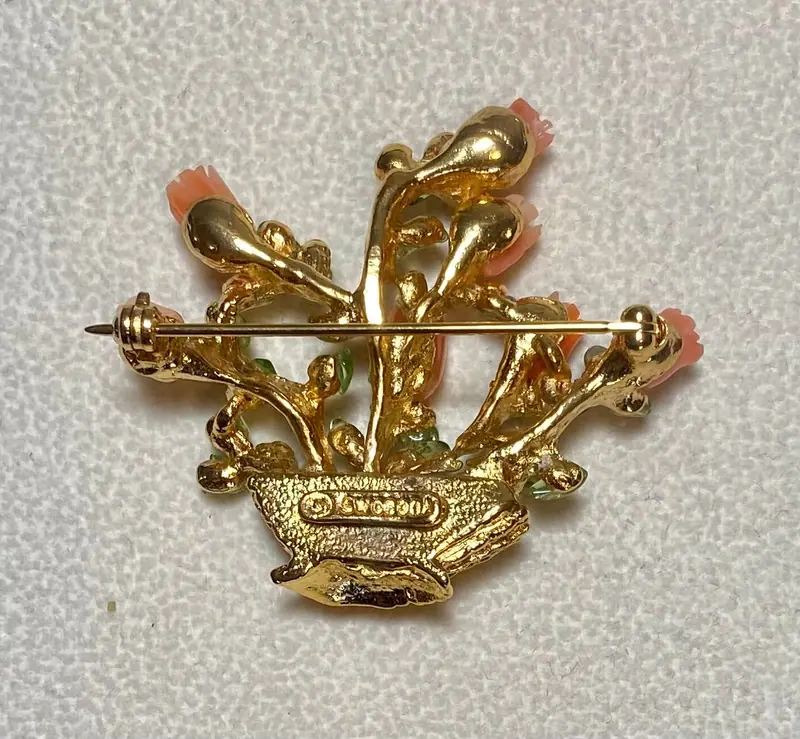 花盆胸针 — 珊瑚、橄榄石 (2)
