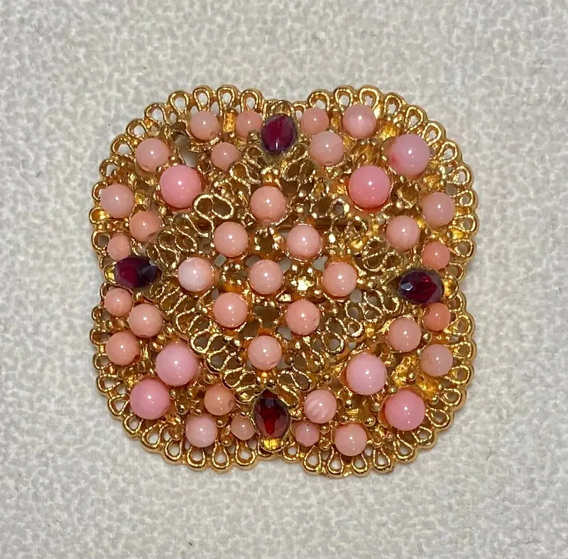 Geometric Brooch — Coral, Garnet