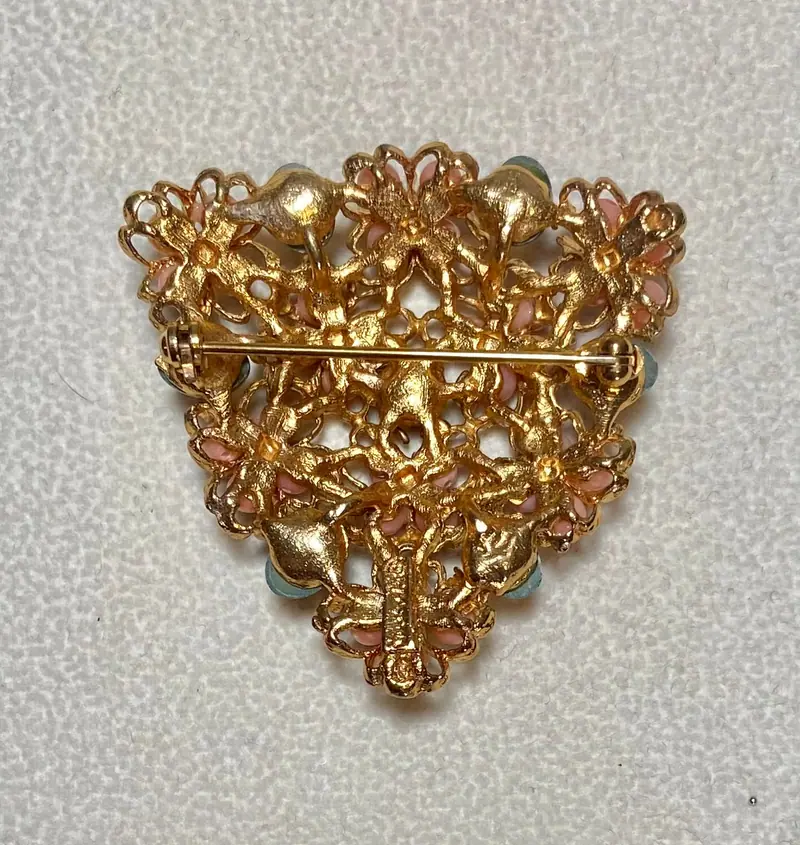 Geometric Brooch — Coral, Jade, Peridot (2)