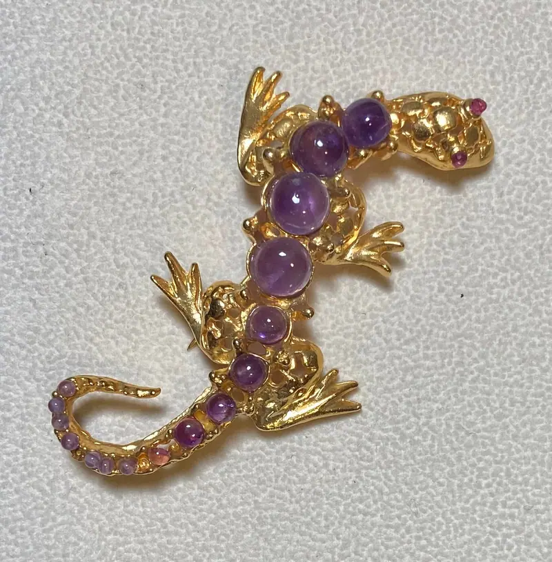 Iguana Brooch — Amethyst, Ruby Eyes