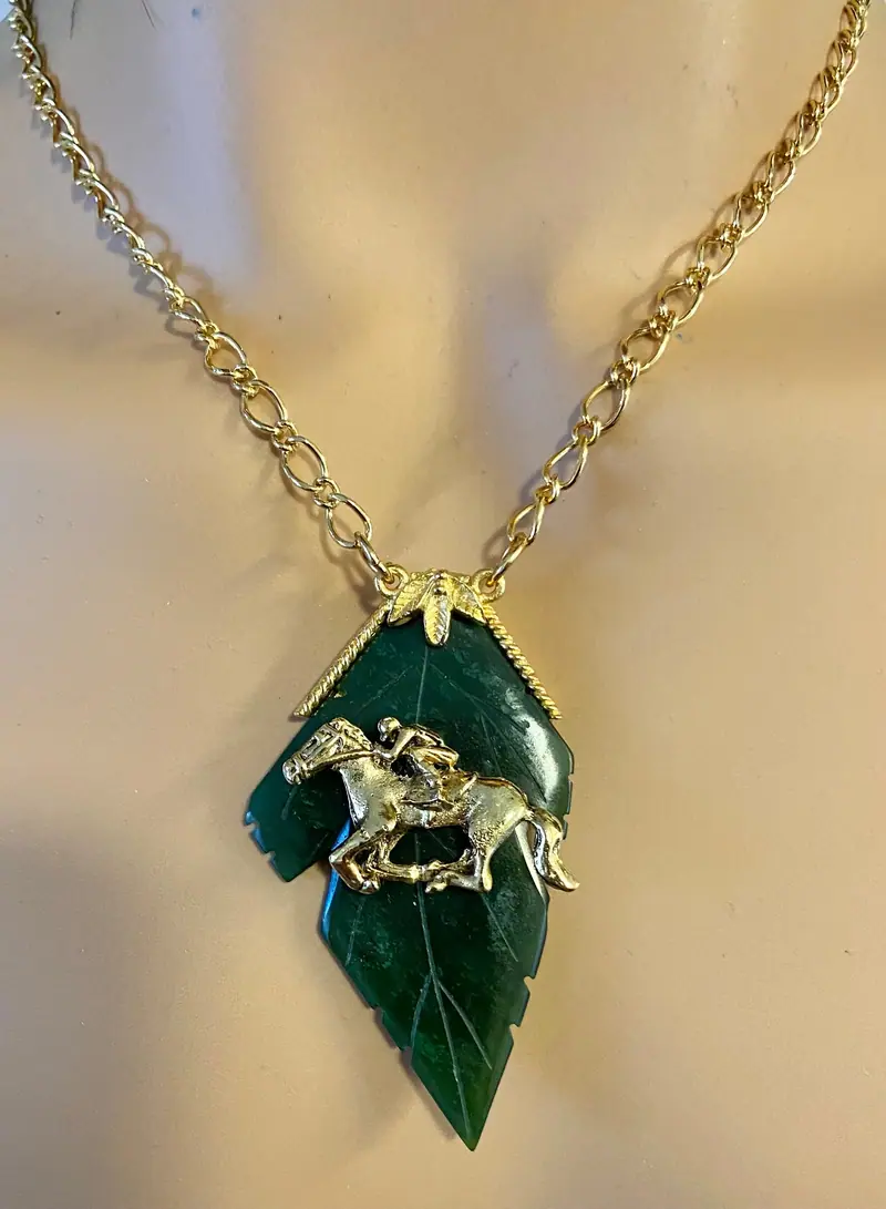 Swoboda Necklace — Jade Leaf Necklace with Horse and Rider