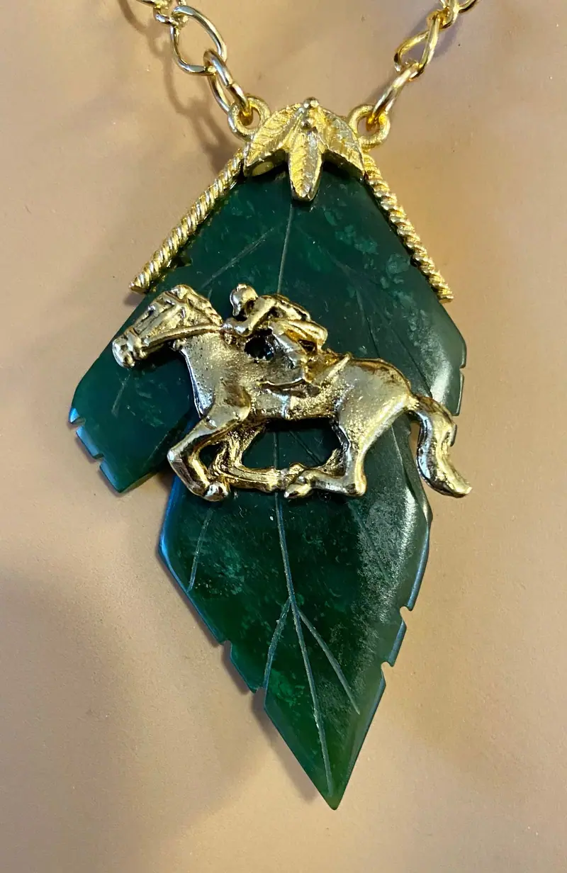 Swoboda Necklace — Jade Leaf Necklace with Horse and Rider (2)