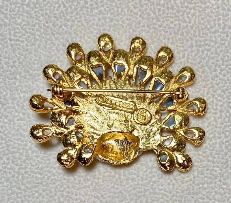 Peacock Brooch — White and Blue Opal, Ruby (2)