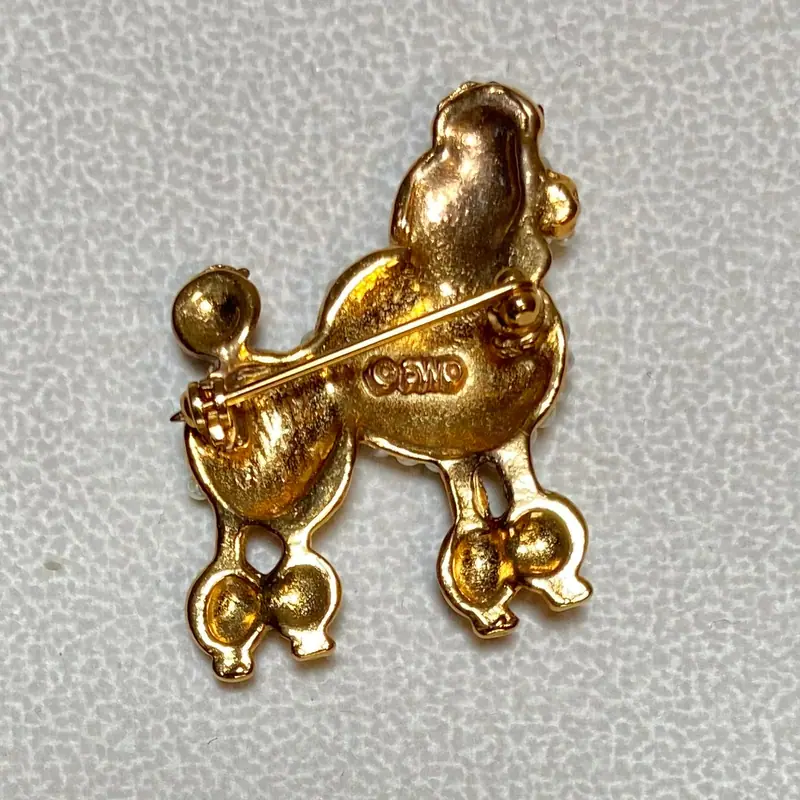 Poodle Dog Brooch — Ruby, Freshwater Pearl, Emerald Eye (2)