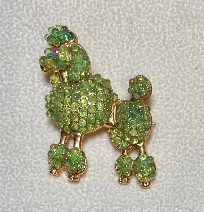 Poodle Dog Brooch — Peridot, Ruby Eye