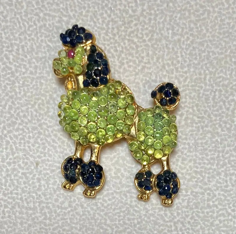 Poodle Dog Brooch — Sapphire, Peridot, Ruby Eye