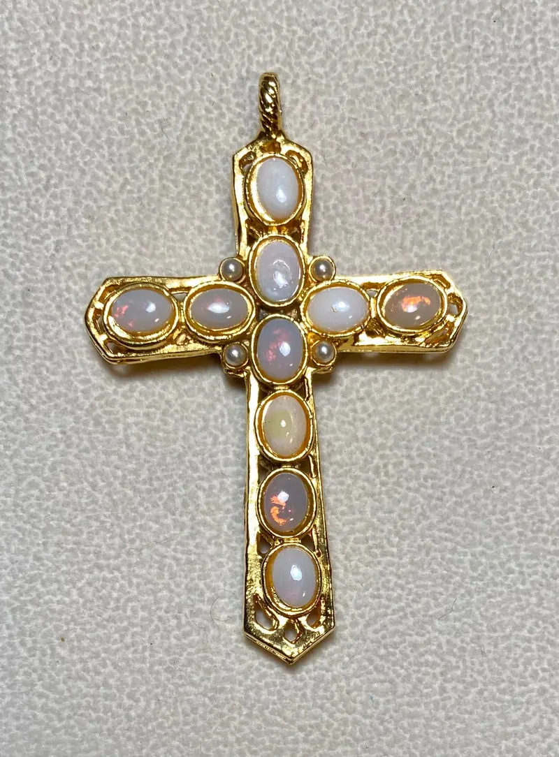 Reversible Cross Pendant — Opal, Hematite, Pearl (2)