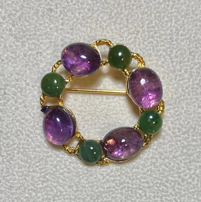 Wreath Flower Brooch — Amethyst, Jade